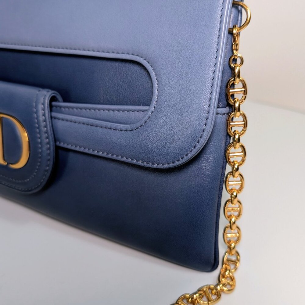 Dior Bicolor Blue Lambskin Flap Clutch with Gold-Tone Dior Chain - Picture 14 of 16